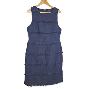 J. Crew Womens Blue Tweed Fringe Tiered Sleeveless Sheath Dress Size 12